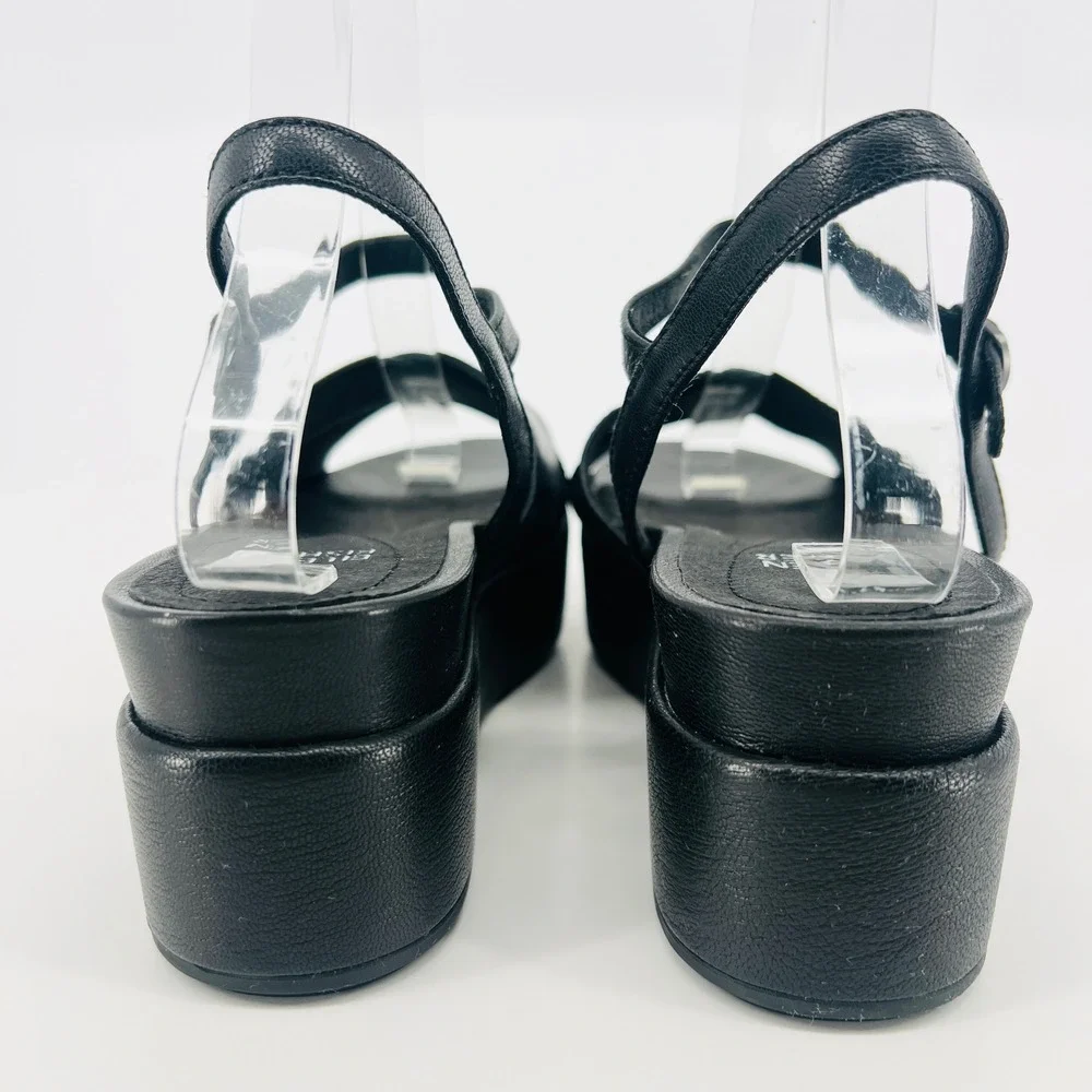 Eileen Fisher Juno Platform Sandals Women 8 Black Leather Chunky Strappy Buckle